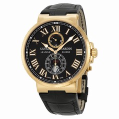 Ulysse Nardin Maxi Marine Chronometer Black Dial 18kt Rose Gold Leather Men's Watch 266-67-42