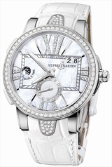 Ulysse Nardin Mother of Pearl Diamond Dial Stainless Steel White Leather Ladies Watch 243-10B-391