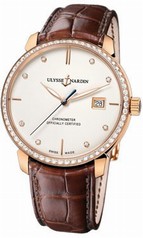 Ulysse Nardin San Marco Classico Ivory Dial 18kt Rose gold Diamond Brown Leather Men's Watch 8156-111B-2-991