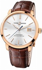 Ulysse Nardin San Marco Classico Silver Dial 18kt Rose Gold Brown Leather Men's Watch 8156-111-2-90