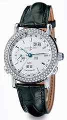 Ulysse Nardin Silver Dial Diamond Bezel 18kt White Gold Black Leather Men's Watch 320-28