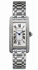 Cartier Tank Americaine 18kt White Gold Diamond Ladies Watch WB7018L1