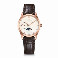 Zenith Captain Ultra Thin Moonphase Opaline Dial 18kt Rose Gold Ladies Watch 18231169203C498